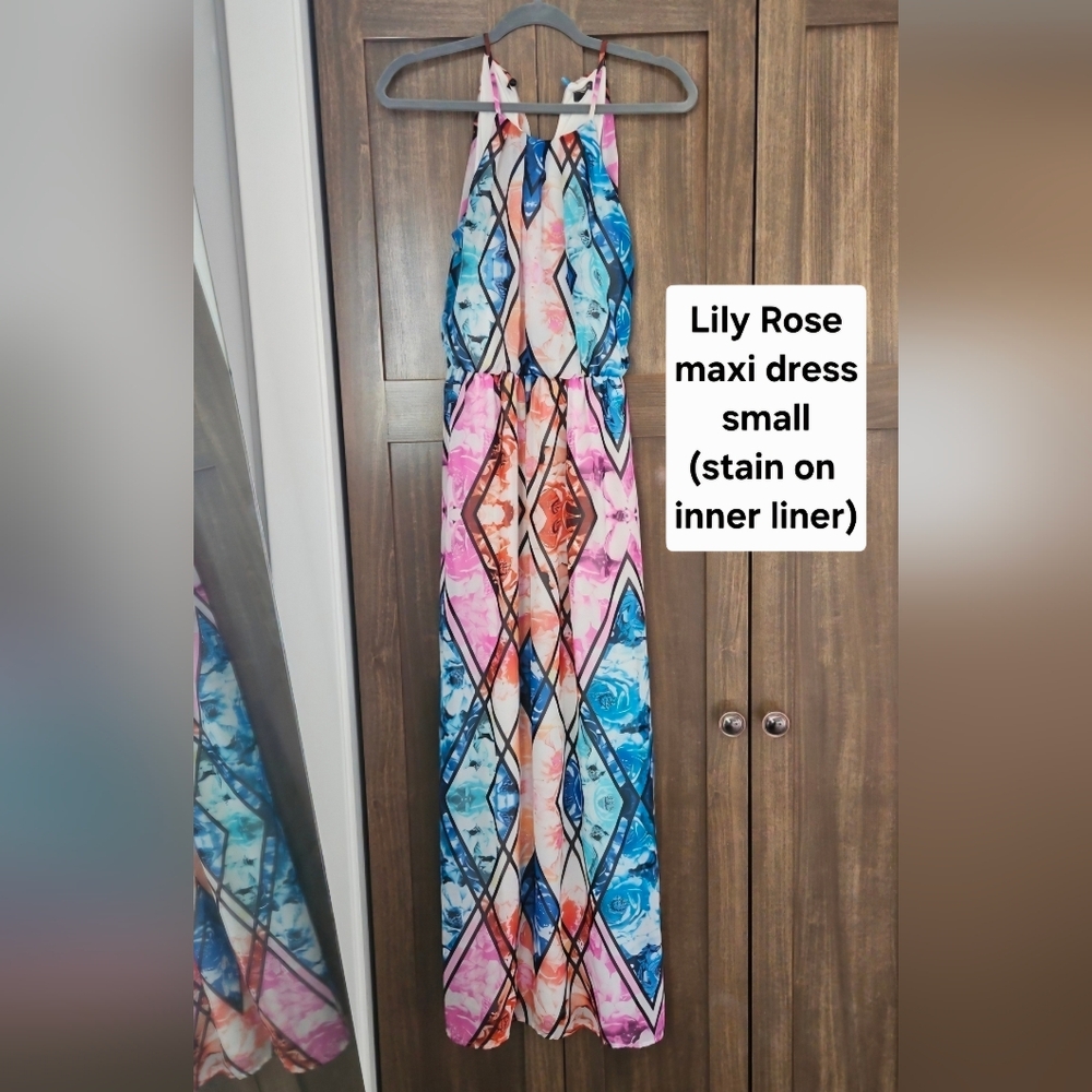 Lily Rose Blue and Pink Patterned Maxi Dress
